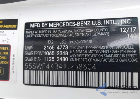2018 Mercedes-Benz C 300 4Matic from USA, damaged, VIN 55SWF4KB4JU258604